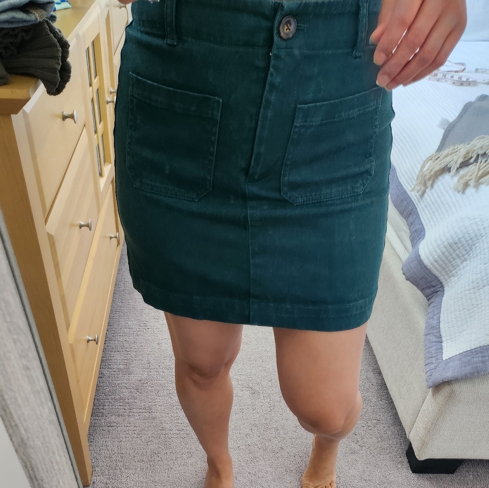 Dark Green Mini Denim Skirt